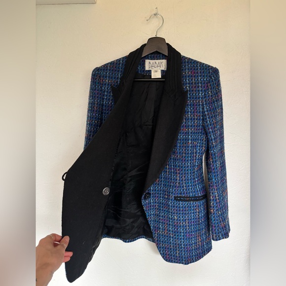 Vintage Tweed Made in Italy Blue Multicolour Wool Blend Blazer Jacket - Picture 11 of 12